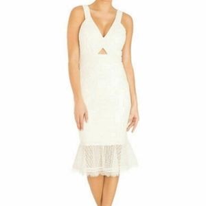 Guess White Lace Bodycon Dress with Cutout